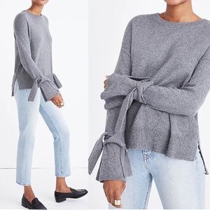 Madewell Tie-Cuff Pullover Crewneck Sweater in Grey XS $80